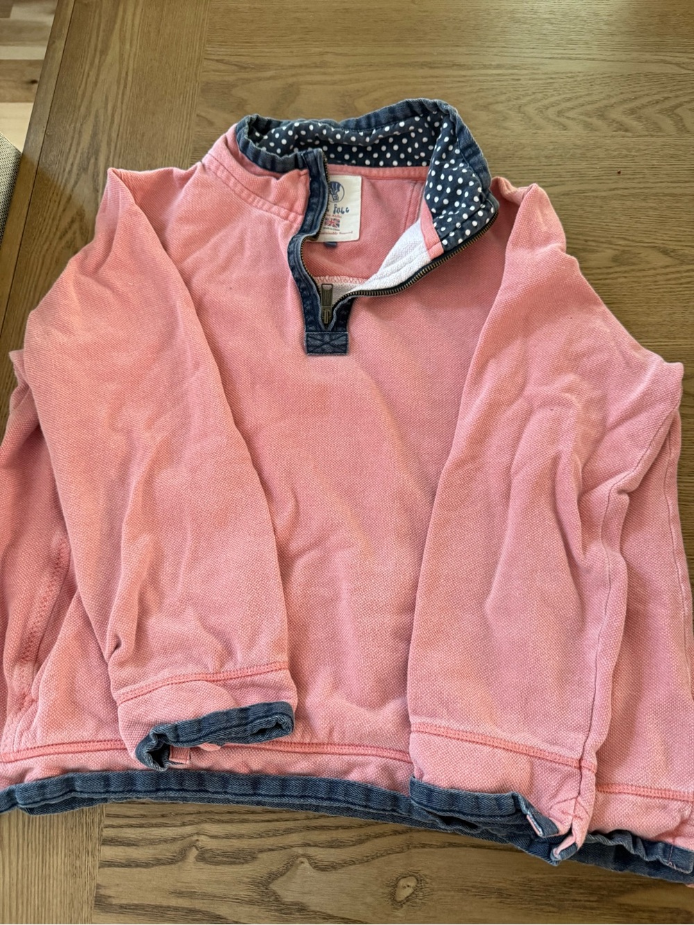 Fat Face Pink Pullover with Navy Polka-Dot Trim